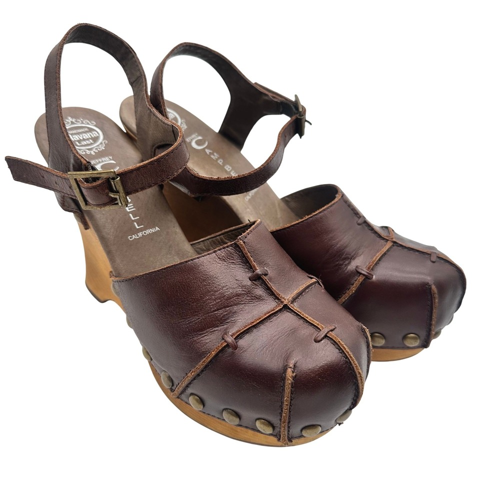 Jeffrey Campbell x Free People Osaka Brown Leather Wood Clog Sandal Studded 7